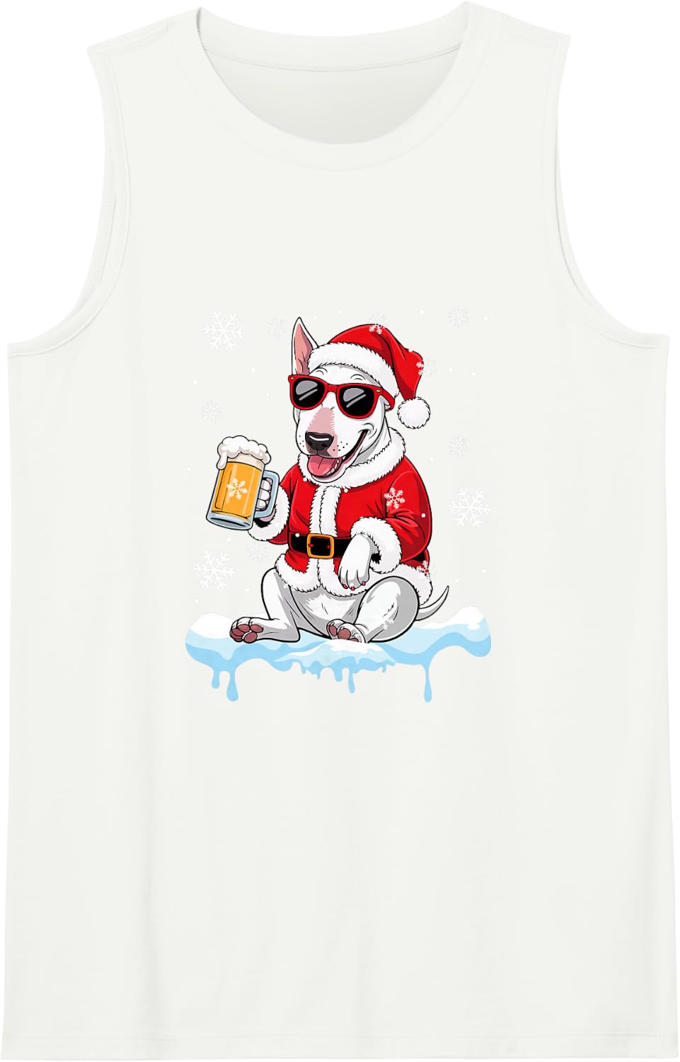 Santa Bull Terrier Sunglasses Drinking Beer Christmas Owner Sleeveless Tank Top - White
