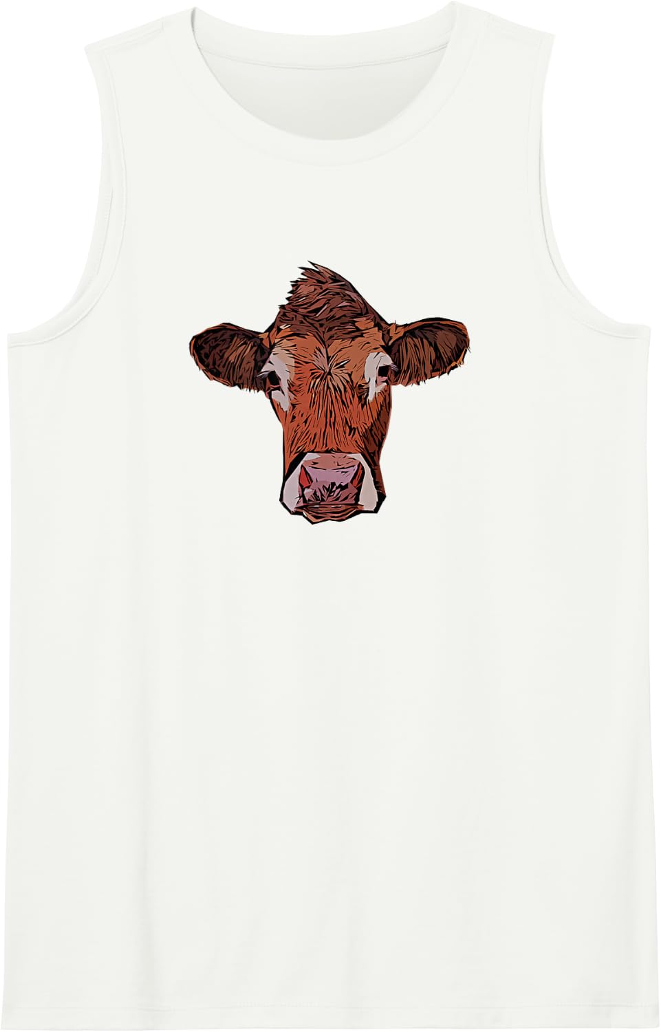 Artistic Brown Cattle Head Illustration Sleeveless Tank Top - White