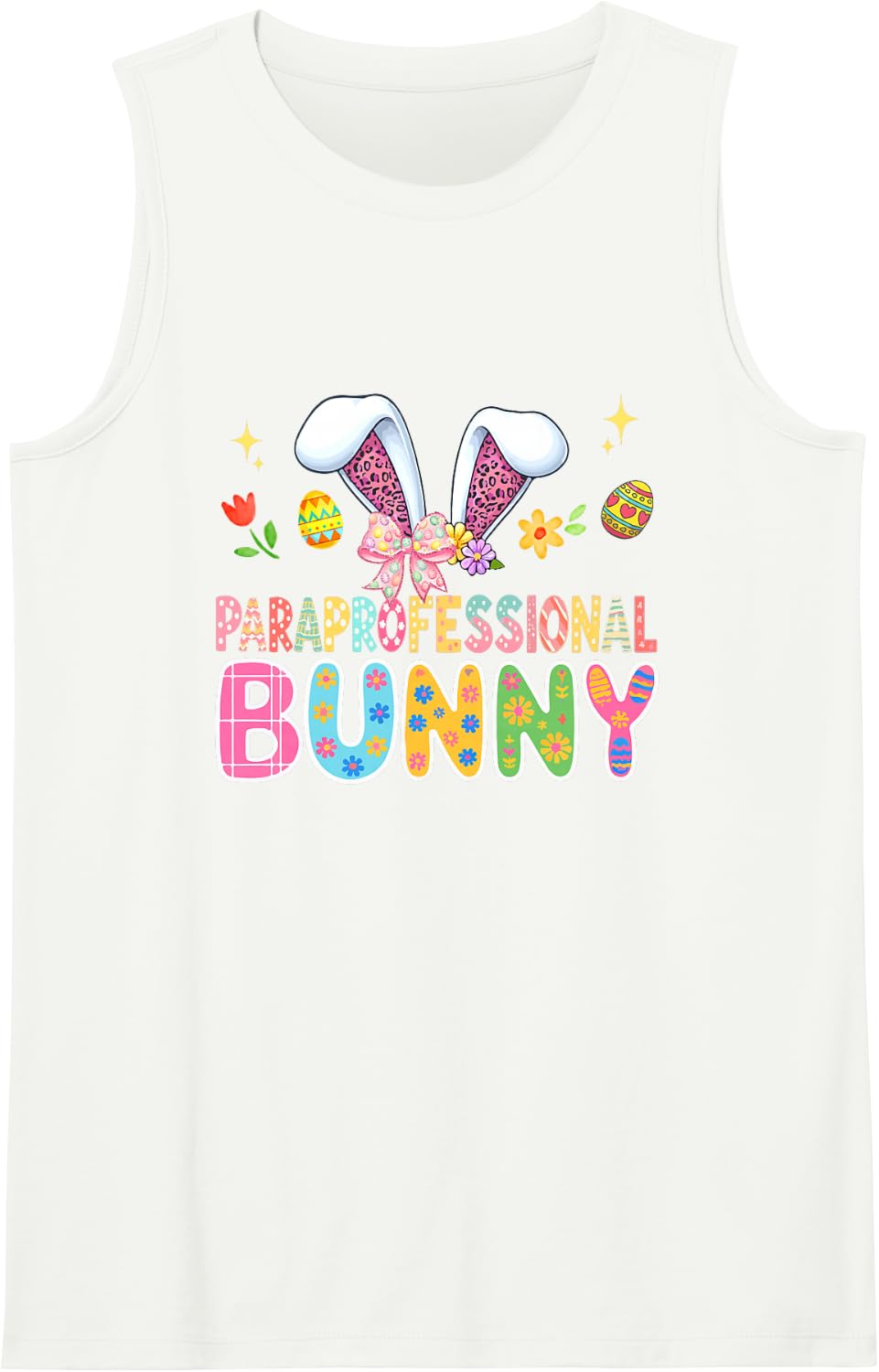 Paraprofessional Bunny Easter Colorful Leopard Hunting Eggs Sleeveless Tank Top - White