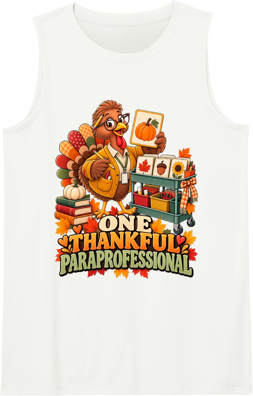 One Thankful Paraprofessional Thanksgiving para Educator Sleeveless Tank Top - White