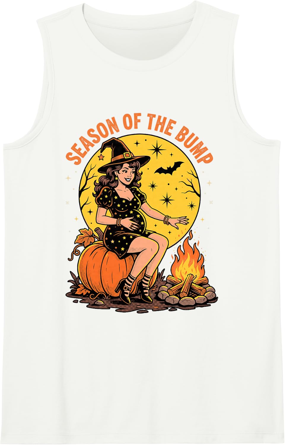 Season of The Bump Pregnant Witch Halloween Expecting Mom Sleeveless Tank Top - White