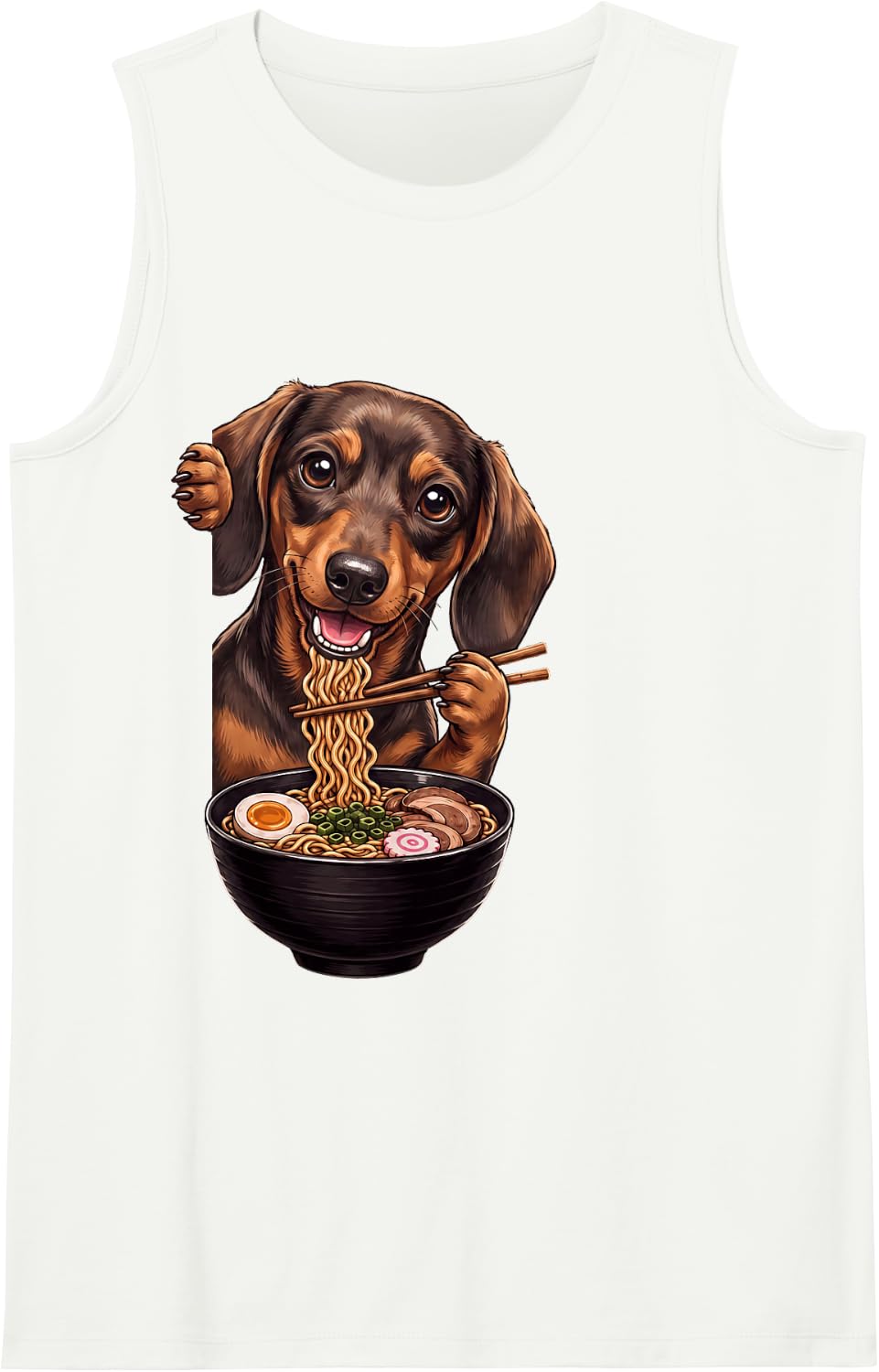 Dachshund Dog Peeking Ramen Bowl Anime Japanese Food Lover Sleeveless Tank Top - White