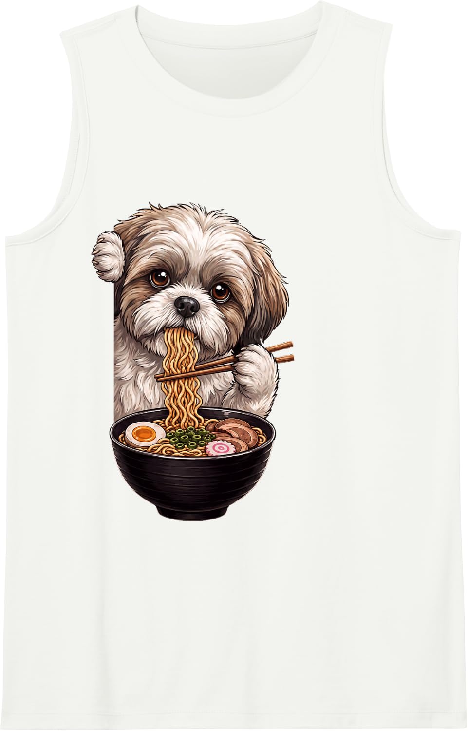 Shih Tzu Dog Peeking Ramen Bowl Anime Japanese Food Lover Sleeveless Tank Top - White