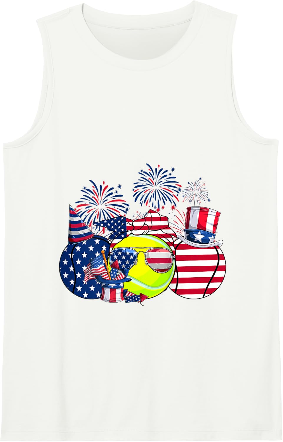 Funny Red White Blue Tennis Ball American Flag 4th Of July Tank Top - White