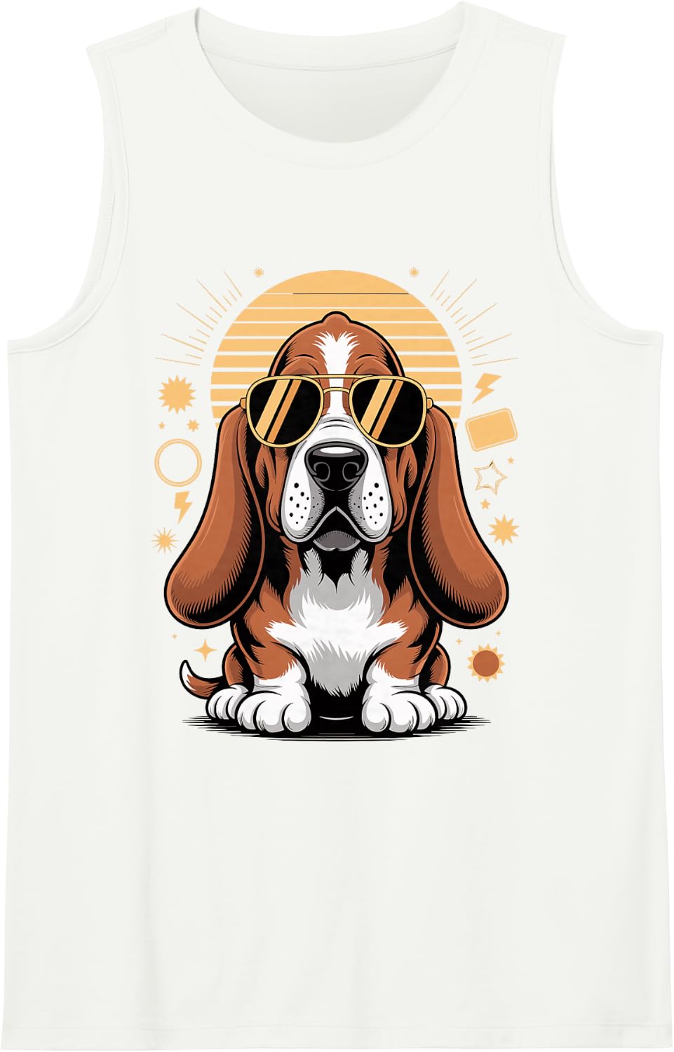 The Hounds Sunglasses Retro Basset Dog Lover Owner Sleeveless Tank Top - White