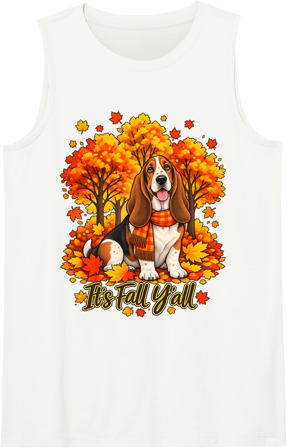 It's Fall Y'all Basset Hound Dog Tree Autumn Thanksgiving Sleeveless Tank Top - White