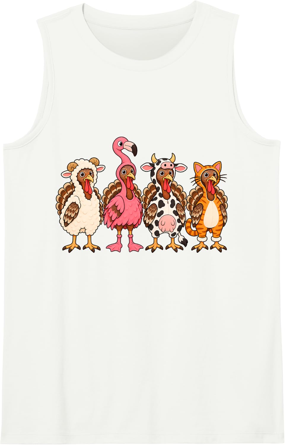 Turkeys Disguise Funny Thanksgiving Flamingo Sheep Cow Cat Sleeveless Tank Top - White