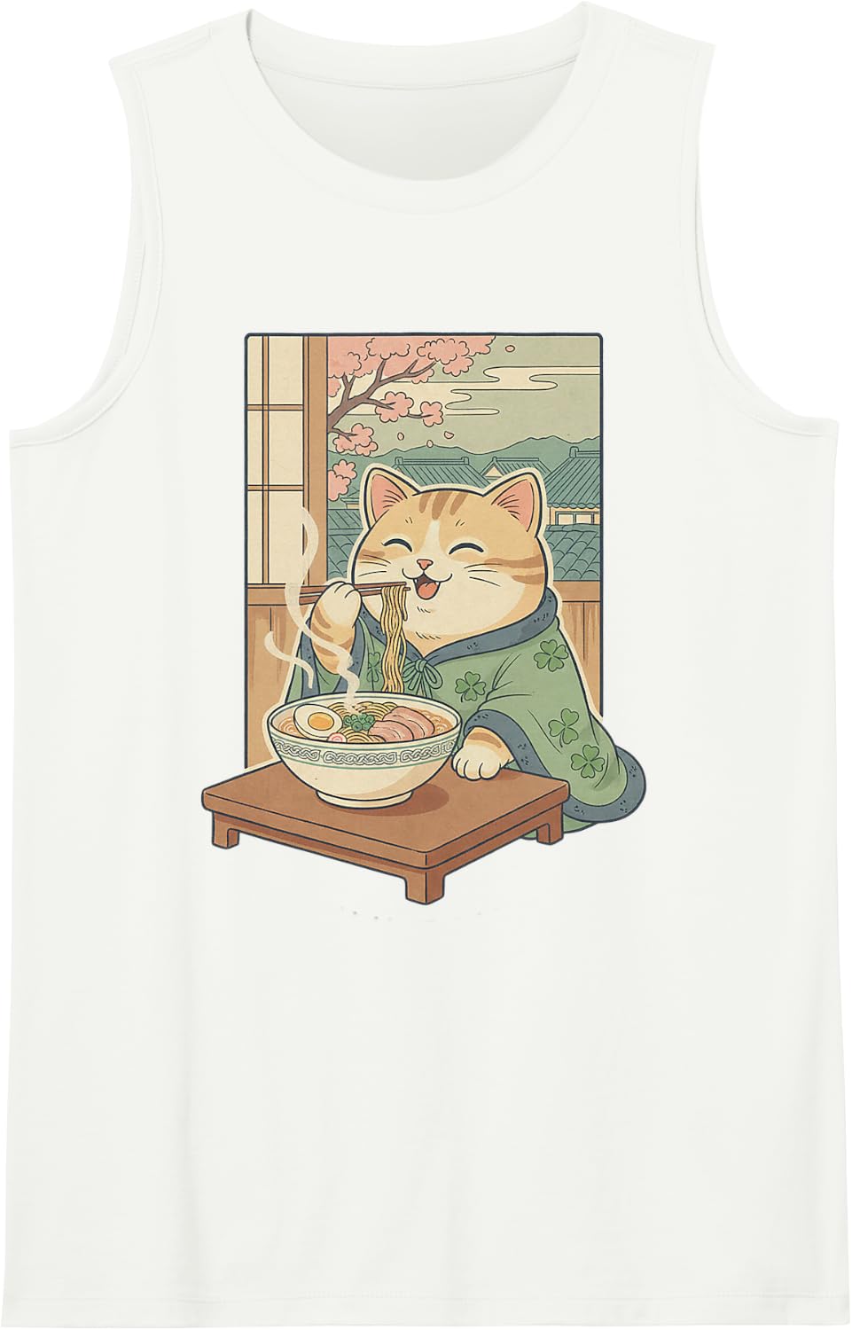 Cute Ramen Cat Valentine Heart Japanese Food Boy Girls Teens Tank Top - White