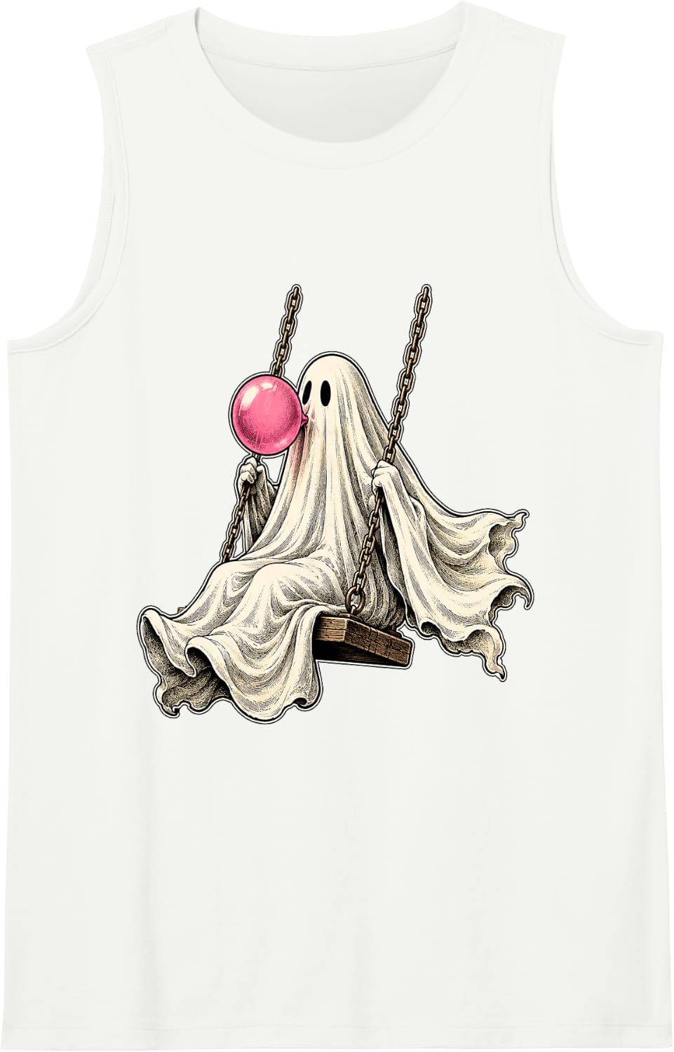 Spooky Season Cute Bubble Gum Ghost Halloween Tank Top - White