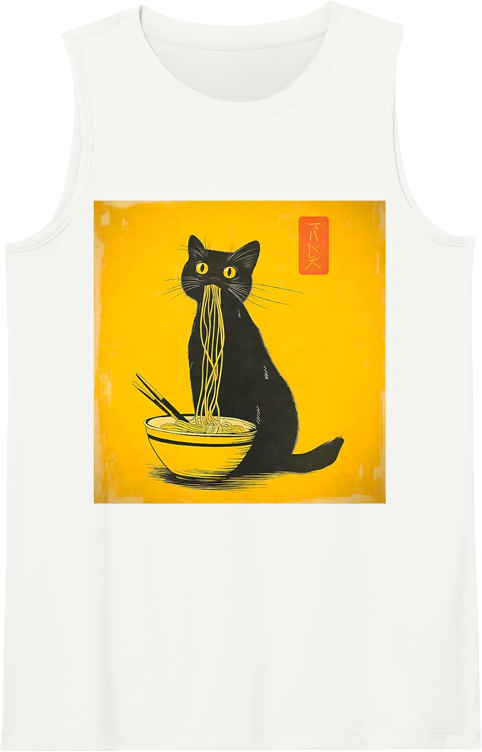 Black Cat Eating Ramen Black Cat Ramen Sleeveless Tank Top - White