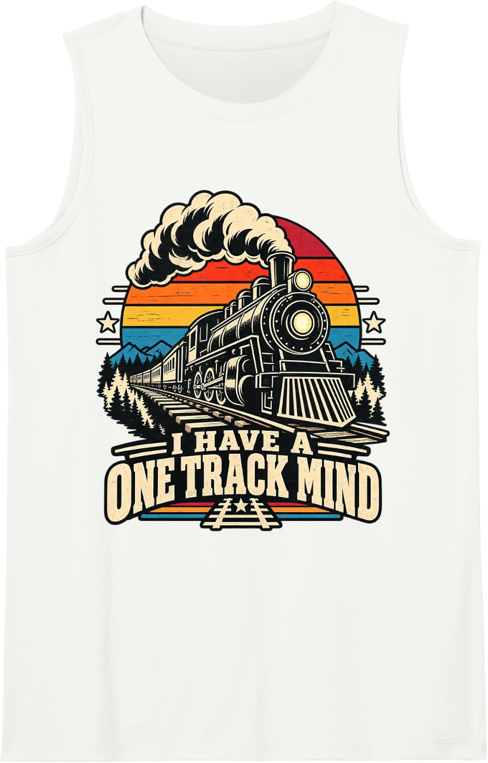 I Have A One Track Mind Railway Steam Engine Train Sleeveless Tank Top - White