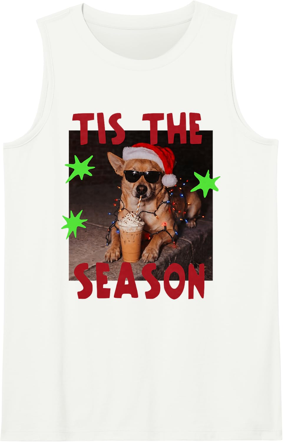 Tis The Season Funny Chihuahua Santa Hat Dog Christmas Sleeveless Tank Top - White