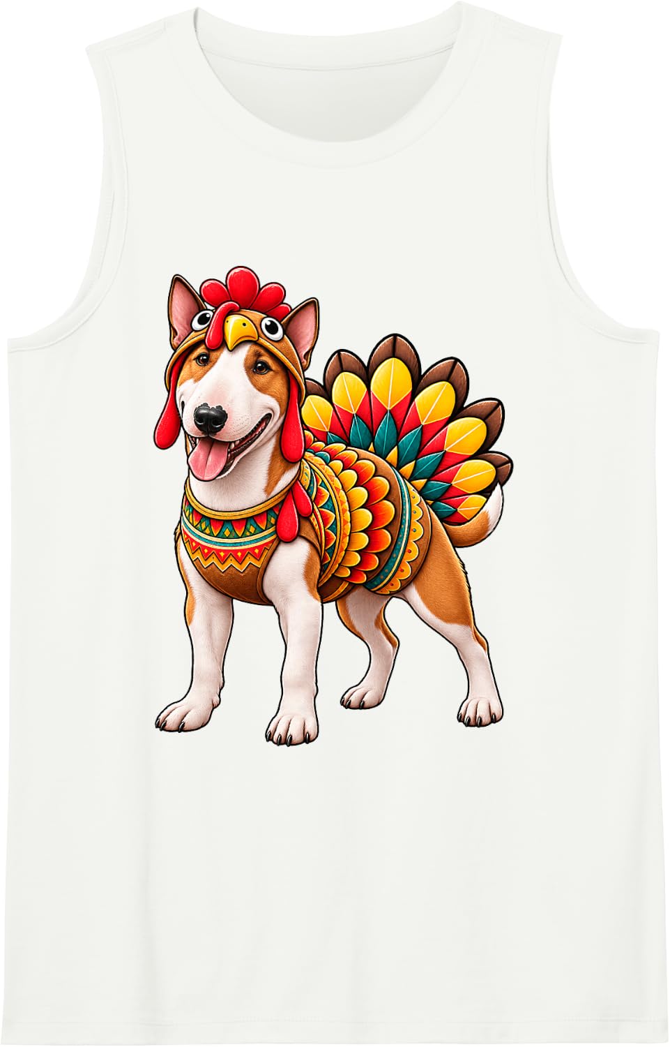 Funny Bull Terrier Turkey Costume Thanksgiving Dog Lover Sleeveless Tank Top - White