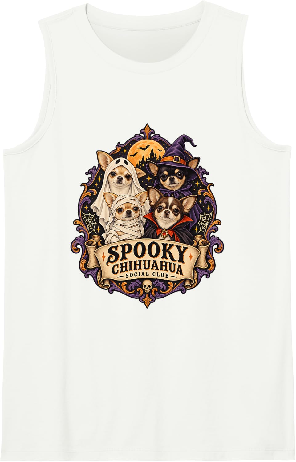 Spooky Chihuahua Social Club Chihuahua Small Dog Sleeveless Tank Top - White