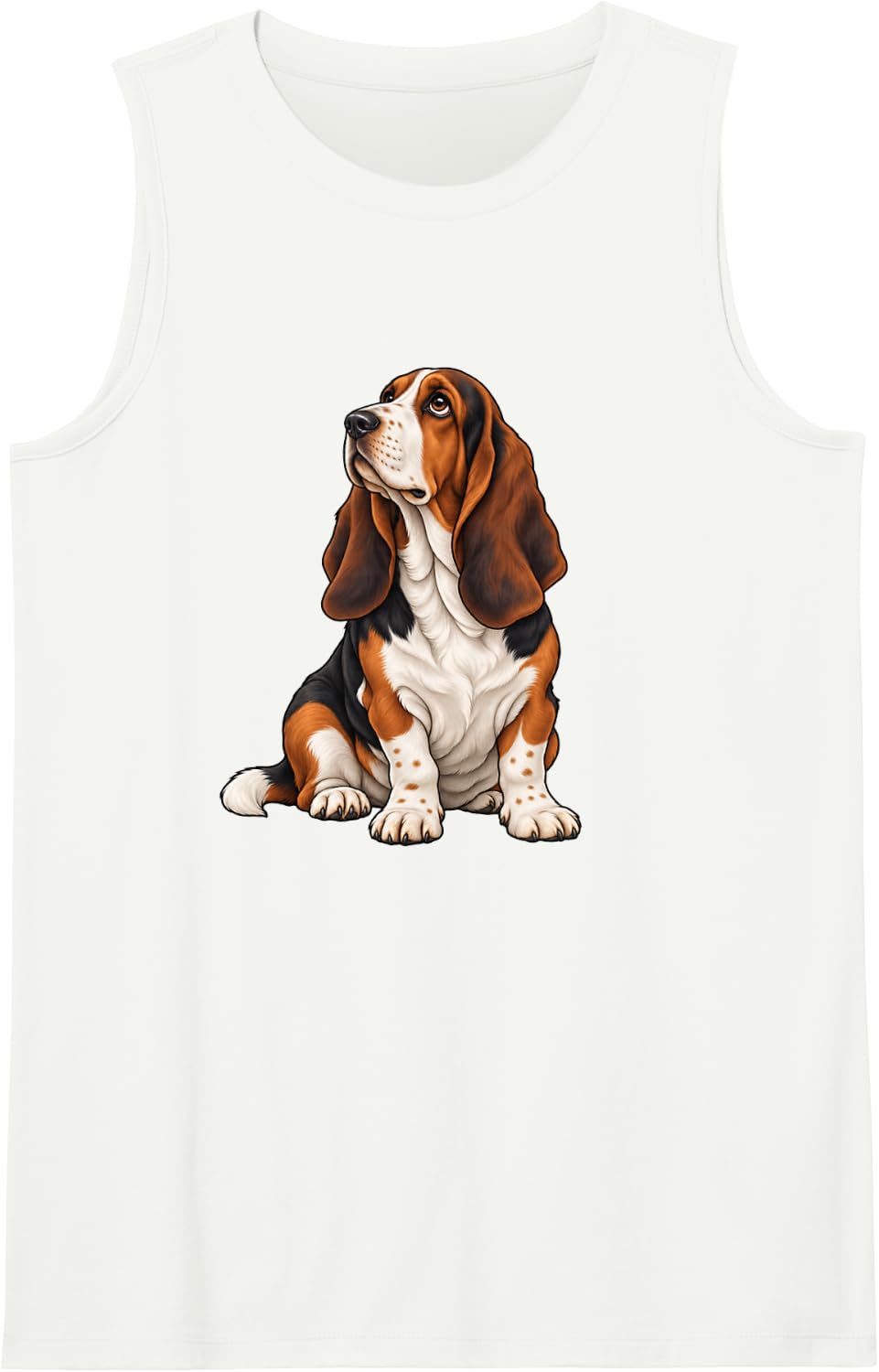 Cute Womens Girls Moms Love Sitting Basset Hound Dog Lover Sleeveless Tank Top - White