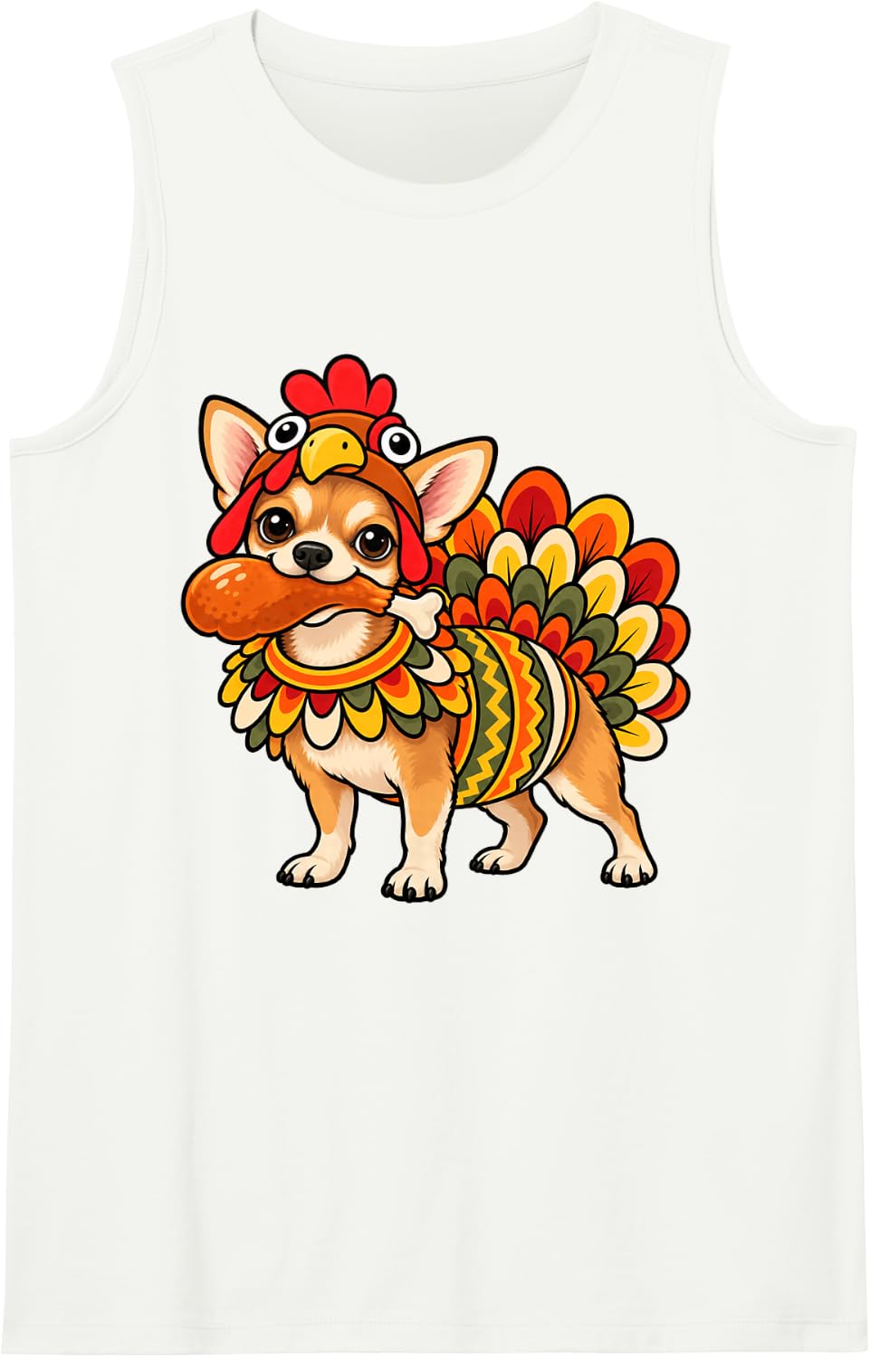 Funny Chihuahua Dog Turkey Costume Thanksgiving Women Men Sleeveless Tank Top - White