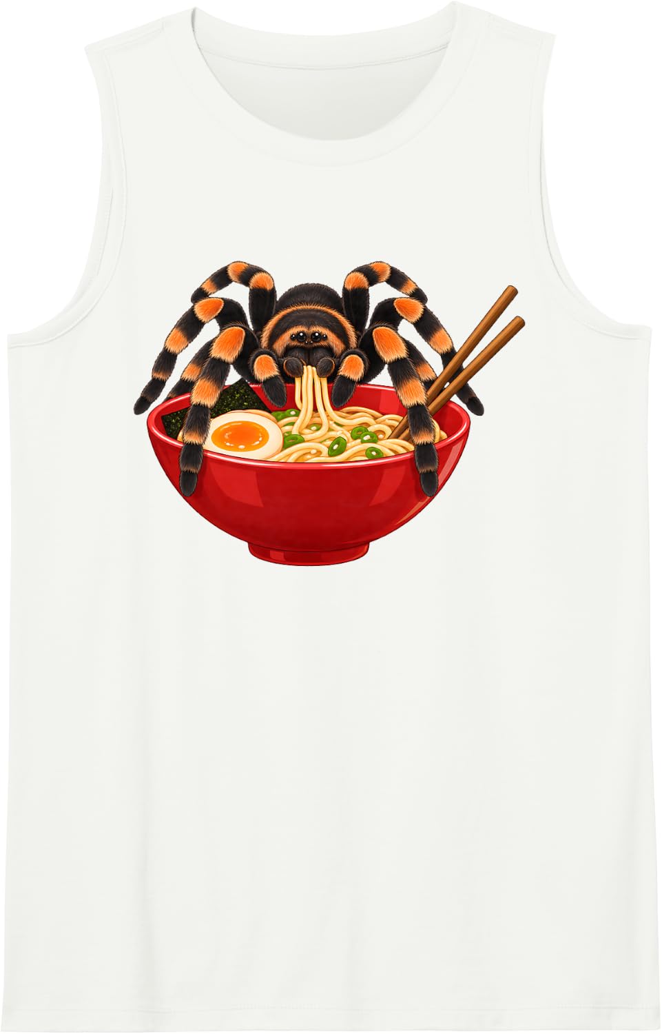 Cute Tarantula Ramen Bowl Sleeveless Tank Top - White