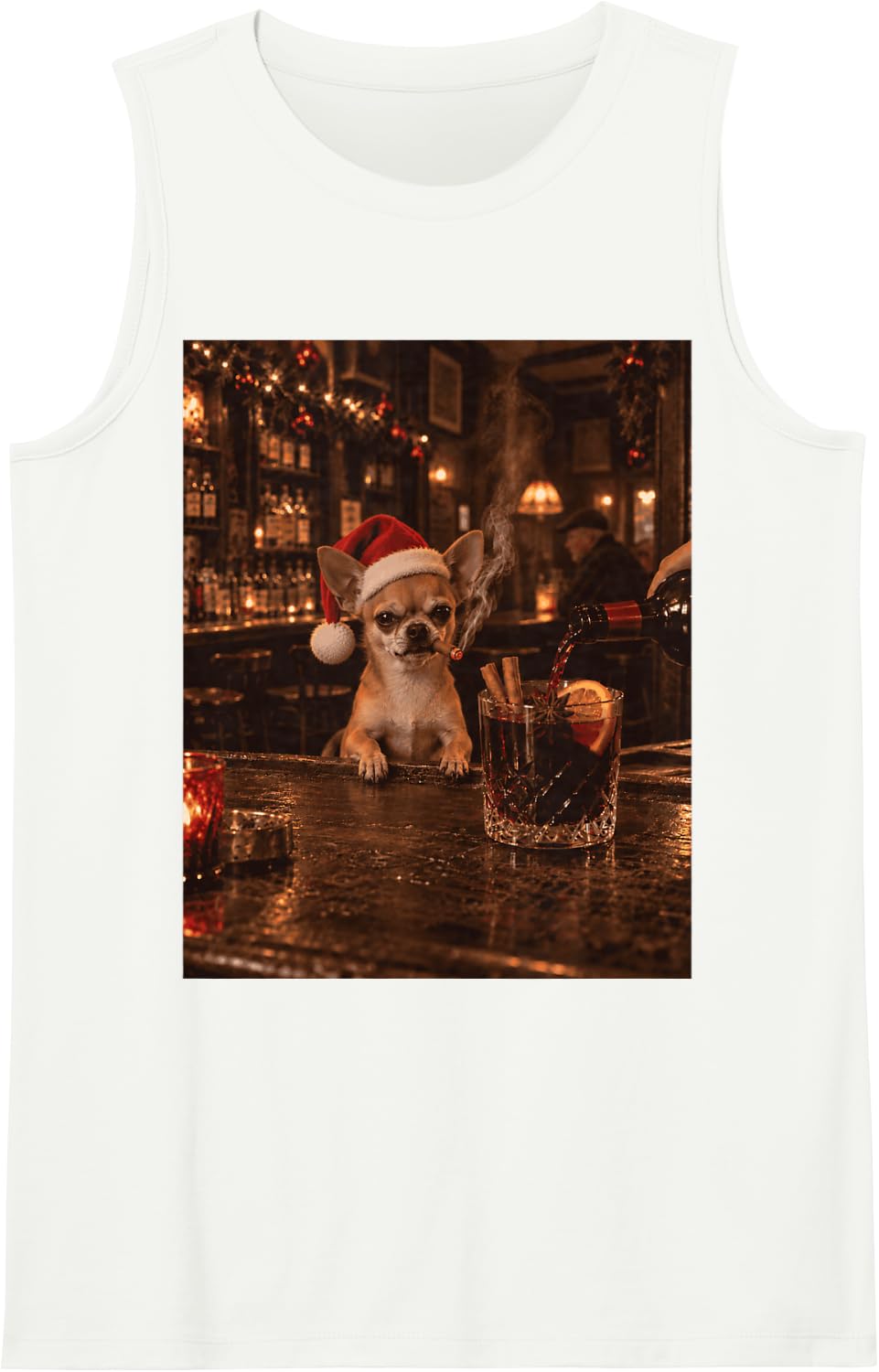Chihuahua Drinking Mulled Wine Christmas Dog Meme Sleeveless Tank Top - White
