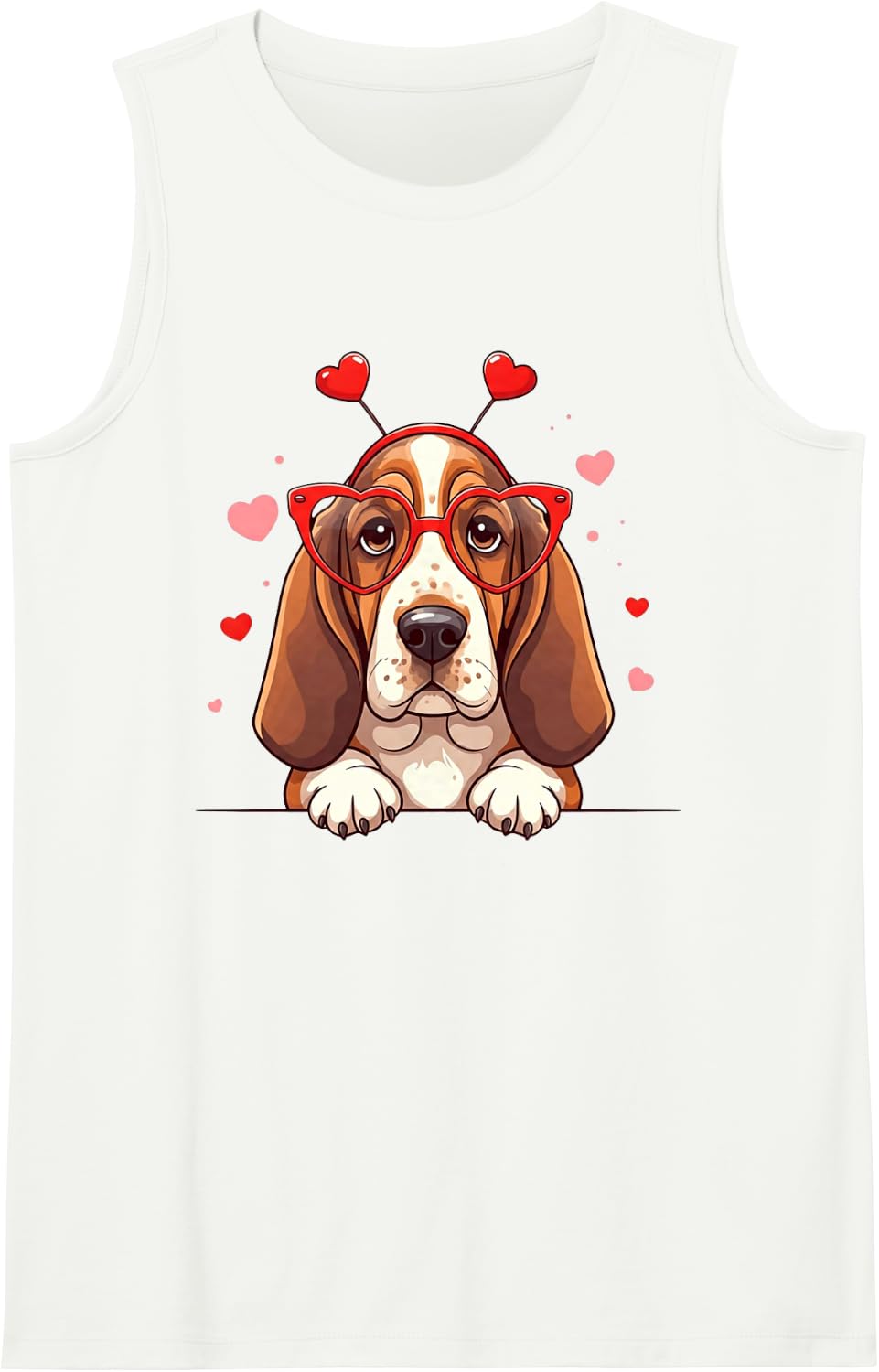 Funny Basset Hound Headband Heart Valentine Womens Mens Kids Sleeveless Tank Top - White