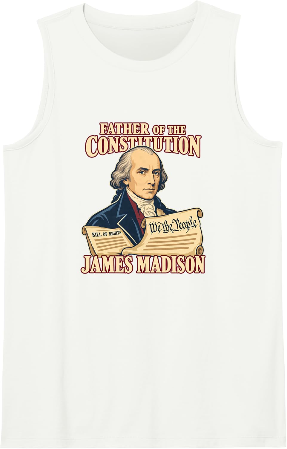James Madison Father of the Constitution Portrait Sleeveless Tank Top - White