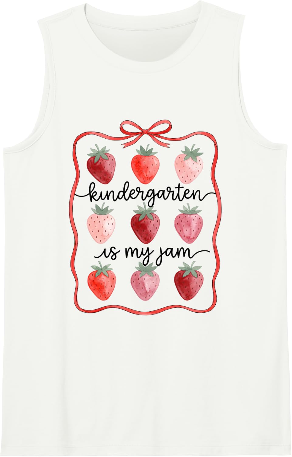 Kindergarten is My Jam Cute Strawberry Teacher Women Sleeveless Tank Top - White