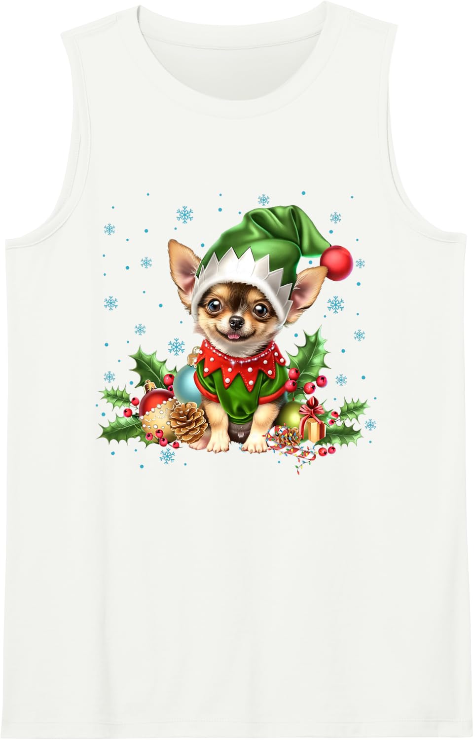 Chihuahua Christmas Dog Lights Santa Hat Xmas Funny Sleeveless Tank Top - White