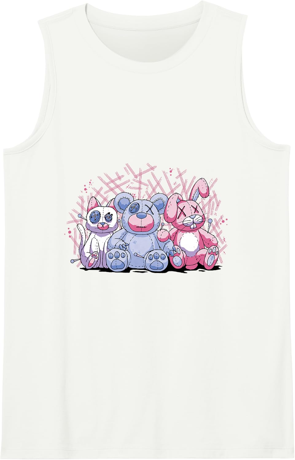 Creepy Cute Pastel Goth Plush Toys Graphic Sleeveless Tank Top - White
