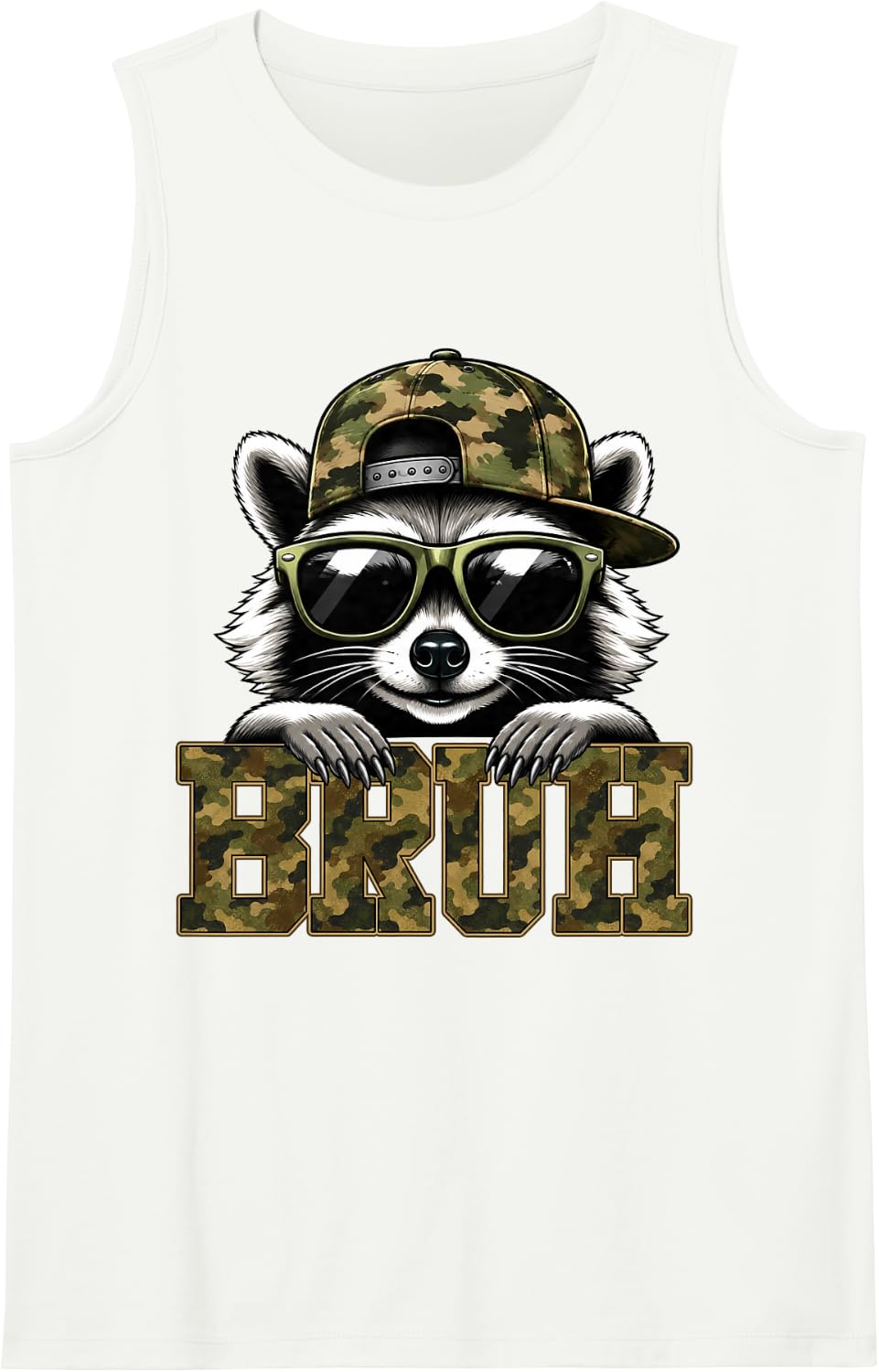 Funny Bruh Raccoon Camouflage Camo Wildlife Animal Lover Sleeveless Tank Top - White