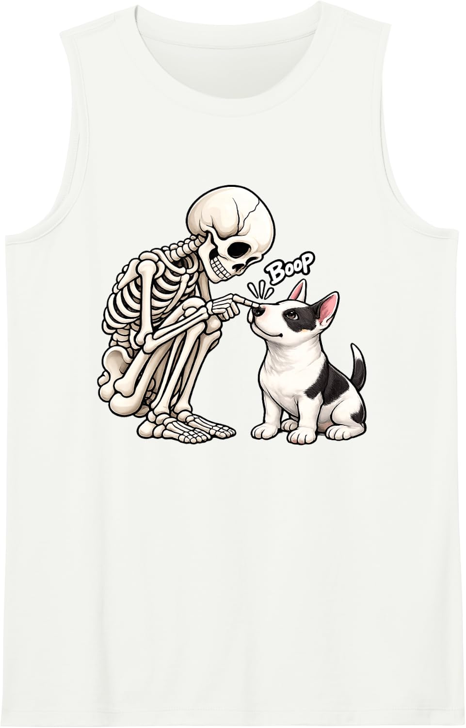 Funny Skeleton Bull Terrier Boop Dog Lover Mom Halloween Sleeveless Tank Top - White