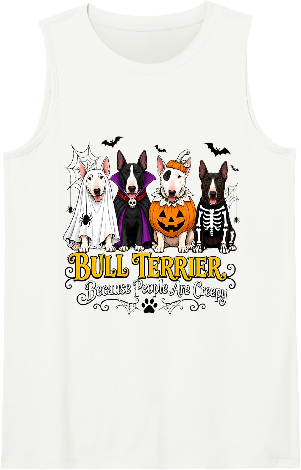 Bull Terrier Halloween Costume Party Fun Sleeveless Tank Top - White