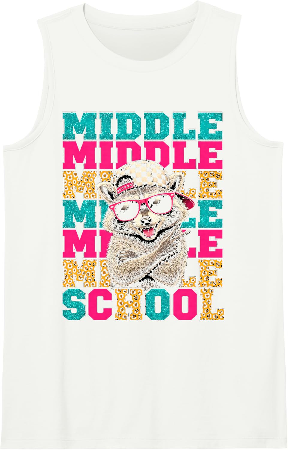 Funny Middle School Feral Raccoon Back to School Teacher Sleeveless Tank Top - White