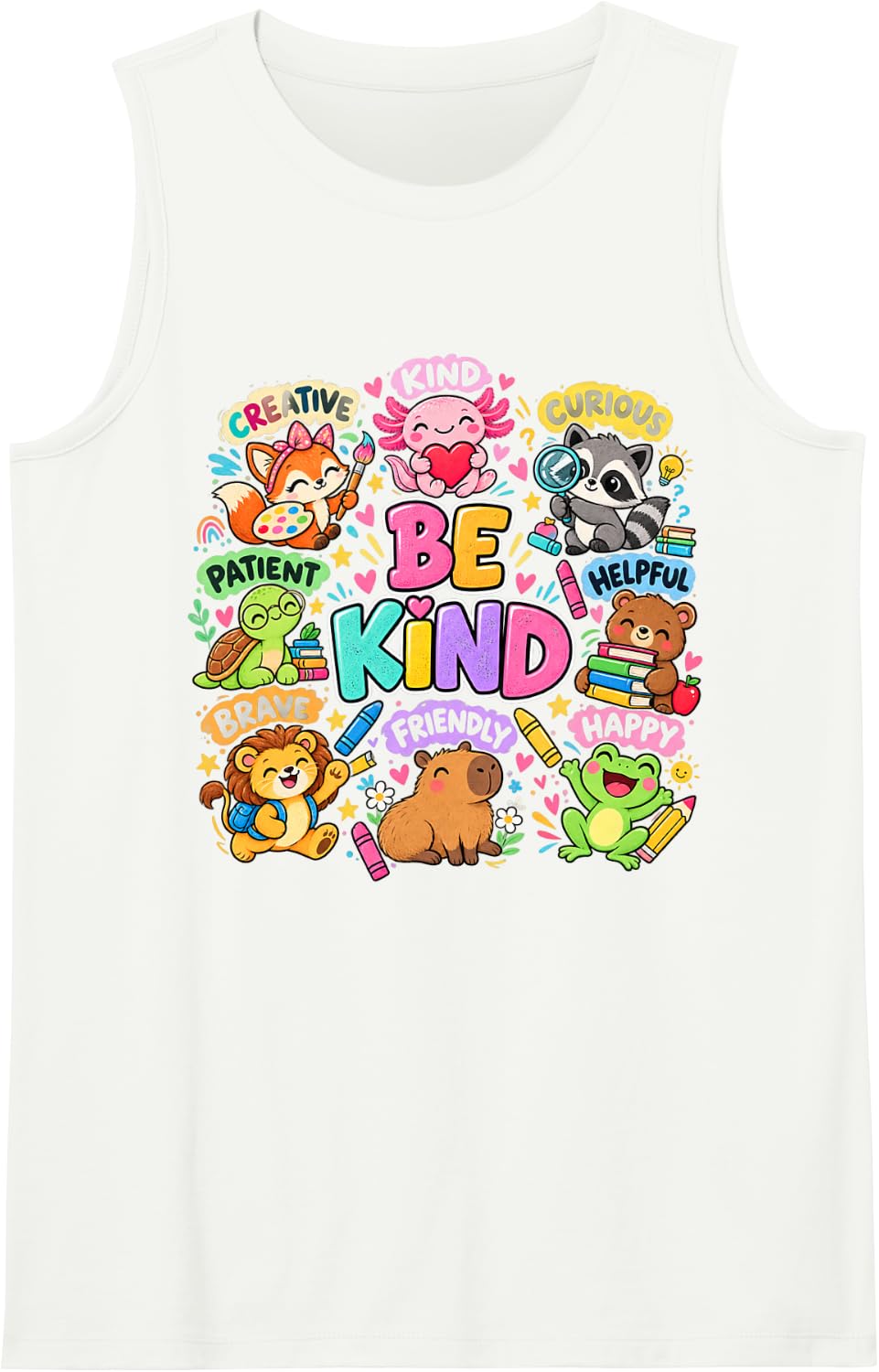 Be Kind Kindergarten Teacher Classroom Animals School Sleeveless Tank Top - White