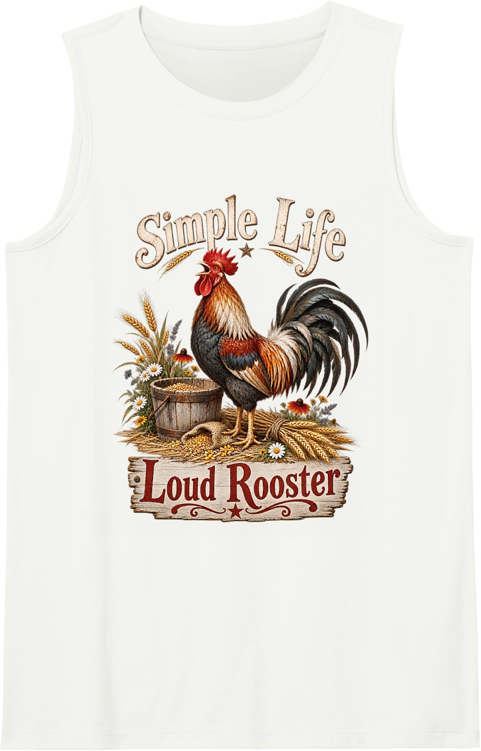 Chicken Lover Rooster Farm Life Simple Country Rustic Tank Top - White