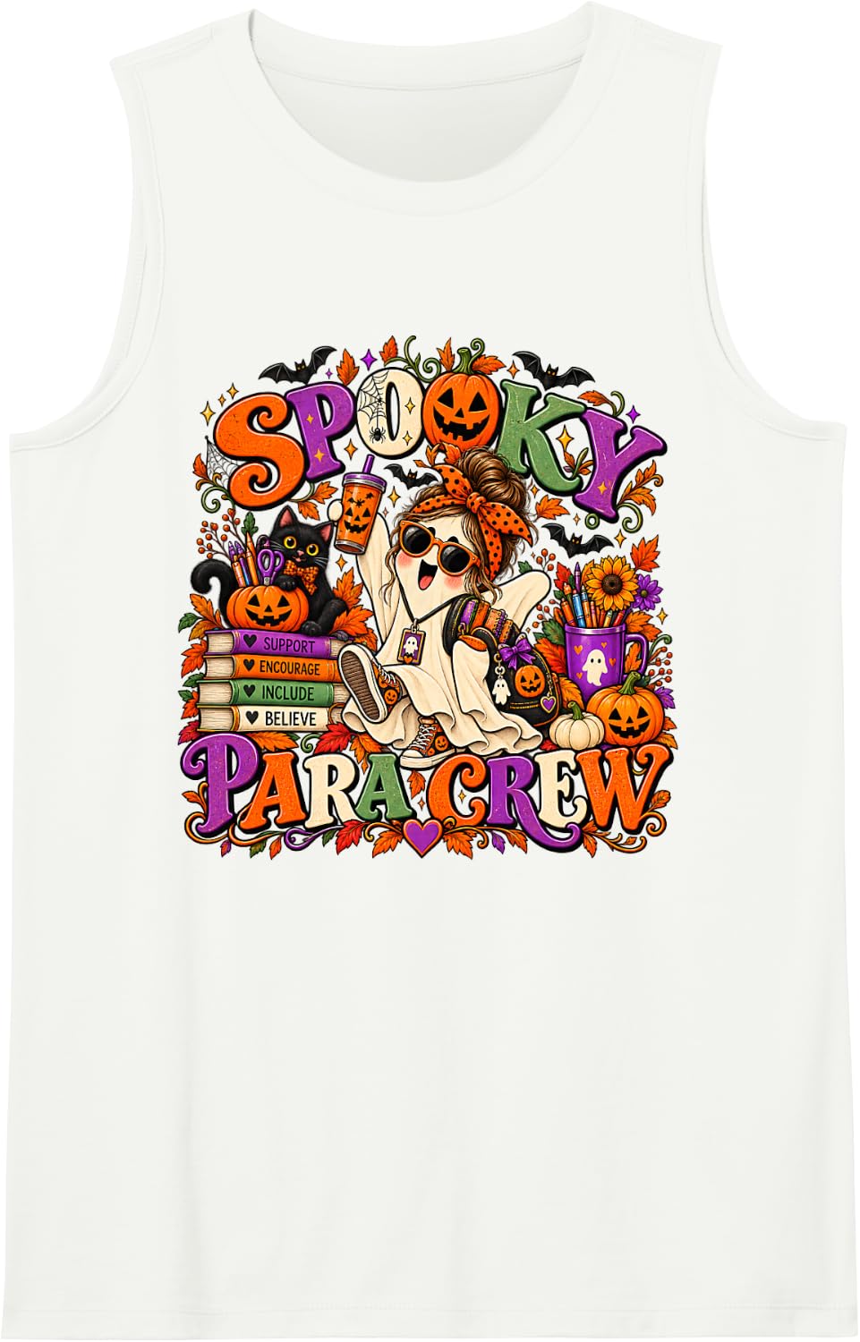 Spooky para Crew Paraprofessional Halloween Classroom Aides Sleeveless Tank Top - White
