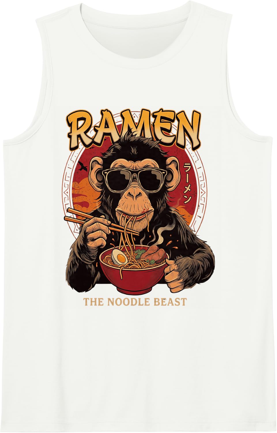 Monkey Eating Ramen Japanese Noodles Chimp Streetwear Sleeveless Tank Top - White