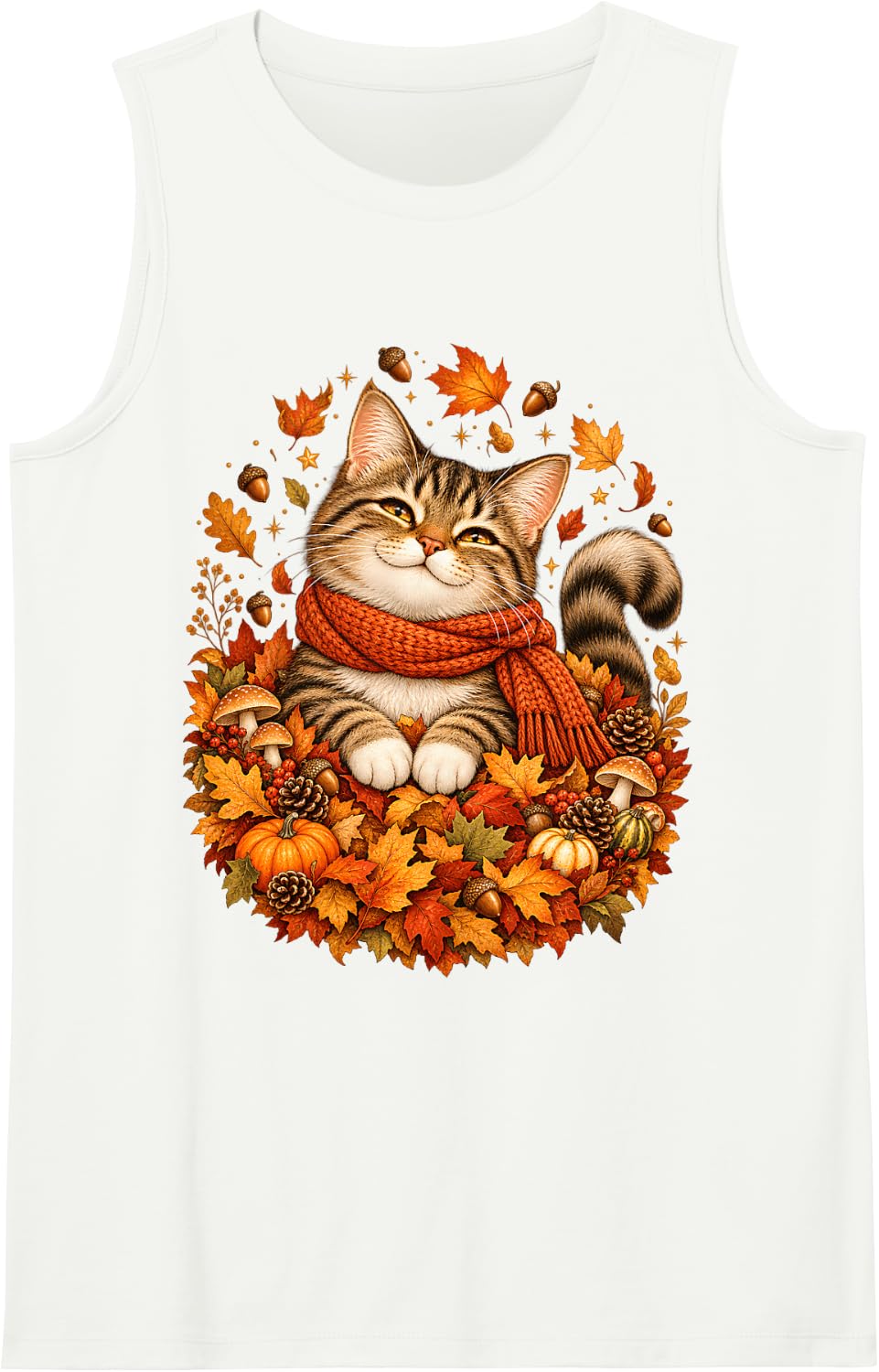 Pumpkin Season Autumn Kitten Lover Fall Cat Thanksgiving Sleeveless Tank Top - White