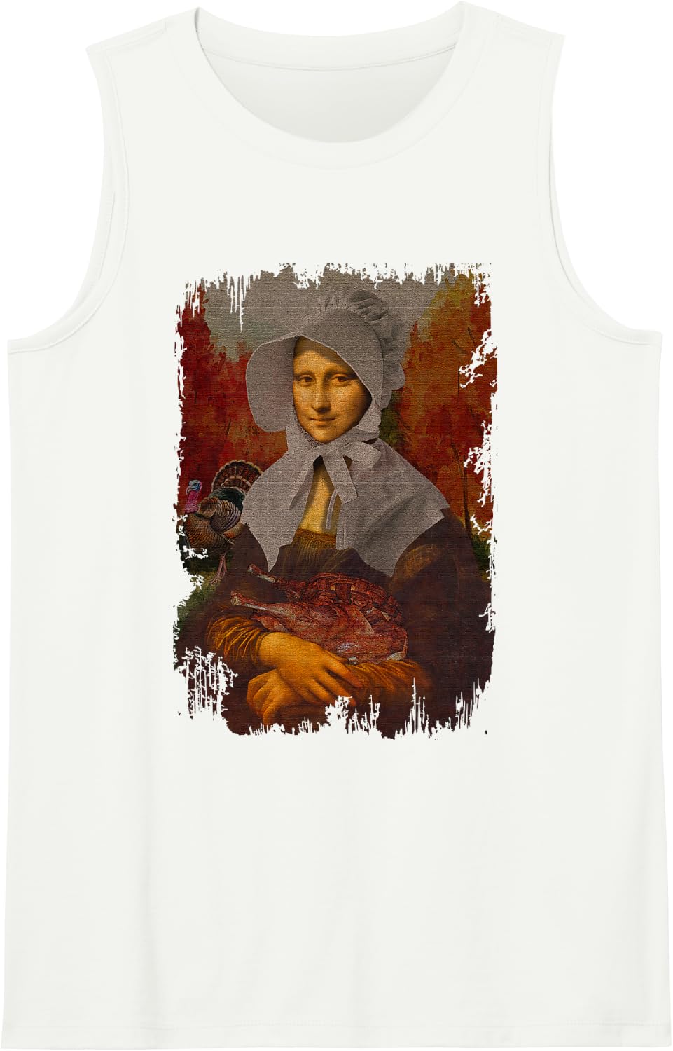 Mona Lisa with Turkey Thanksgiving for Art Teacher Mona Lisa Sleeveless Tank Top - White