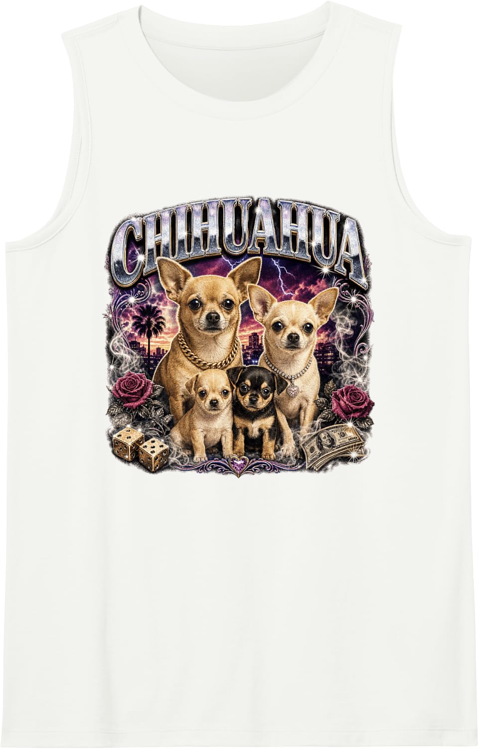 Cute Funny Chihuahua Dog Family Streetwear Sleeveless Tank Top - White