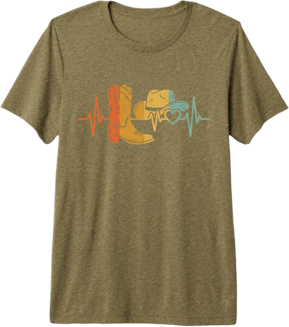 Line Dance Heartbeat ECG Pulse Line Dancing Premium Tri-Blend T-Shirt - Olive Green