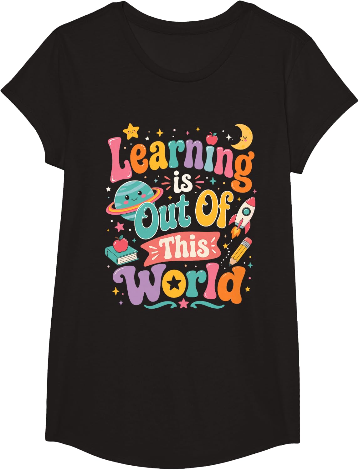 Learning is Out of This World Graphic T-Shirt - Girls Black