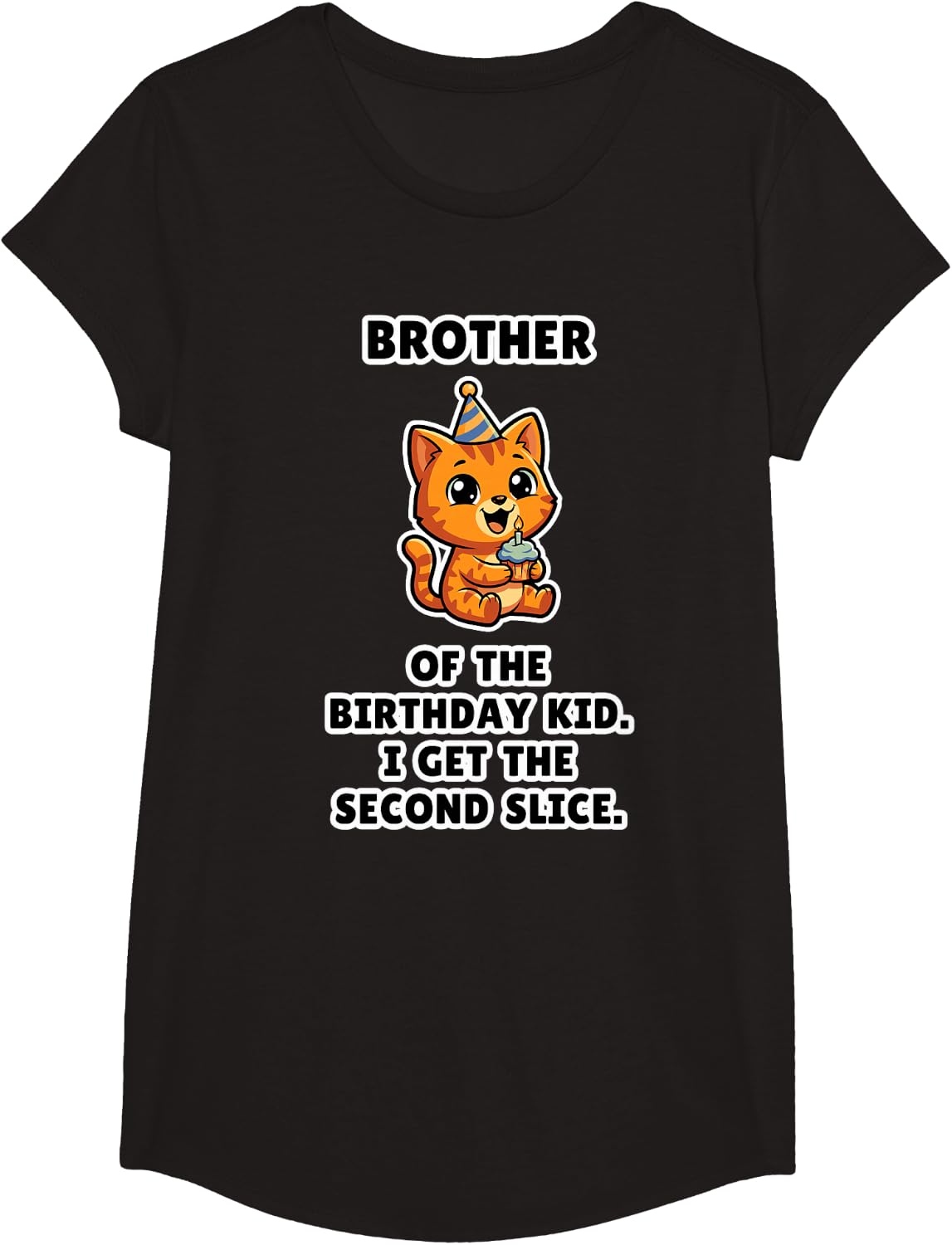 Brother of The Birthday Kid Cute Cat Matching Family Party T-Shirt - Girls Black