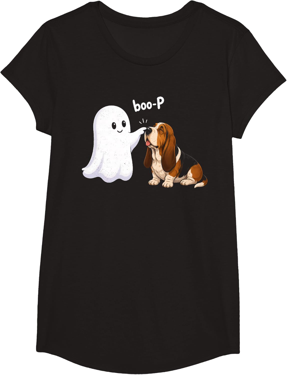 Halloween Basset Hound Ghost Boo-P Funny Dog Lover T-Shirt - Girls Black