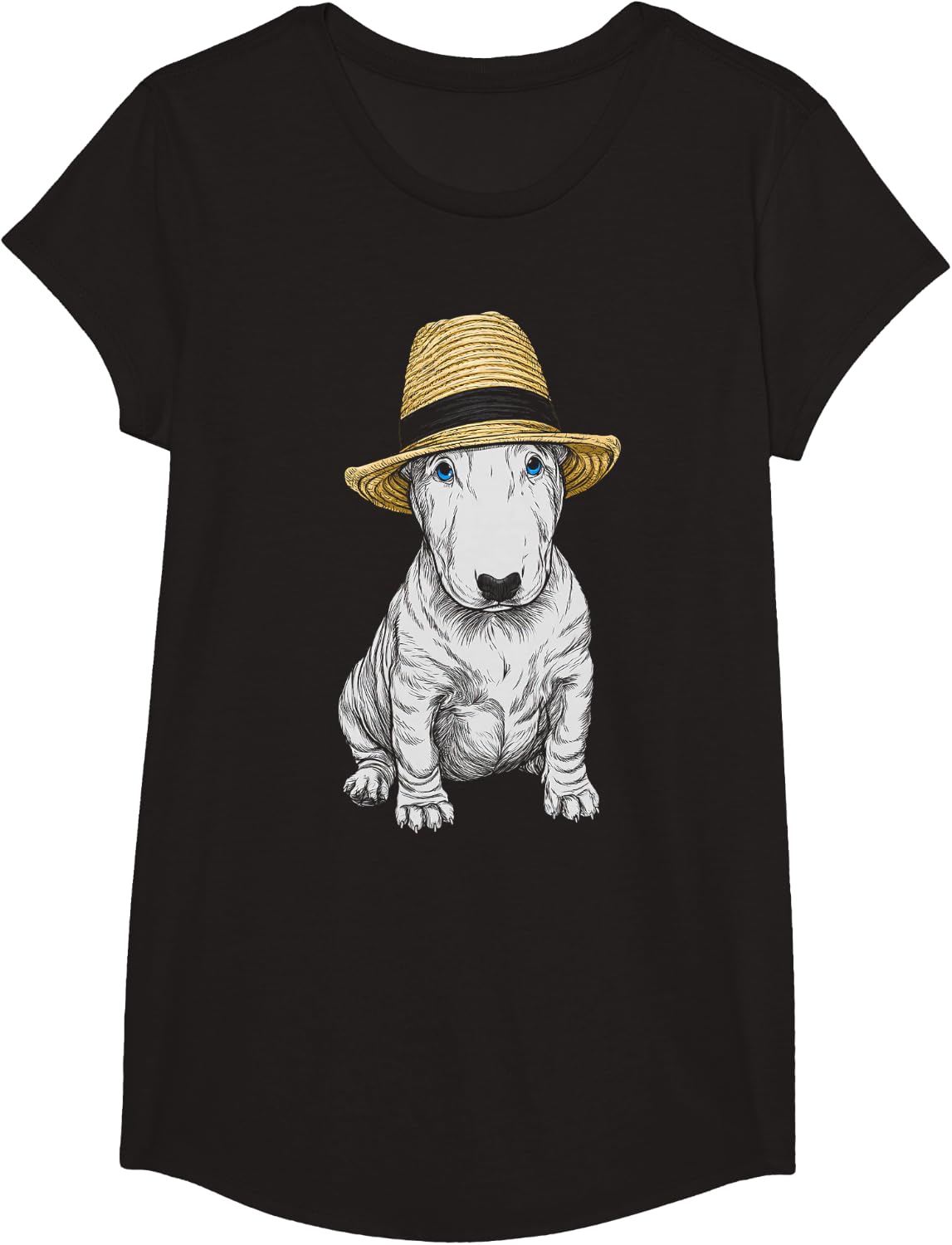 Cute Bull Terrier Dog Blue Eyes Design T-Shirt - Girls Black