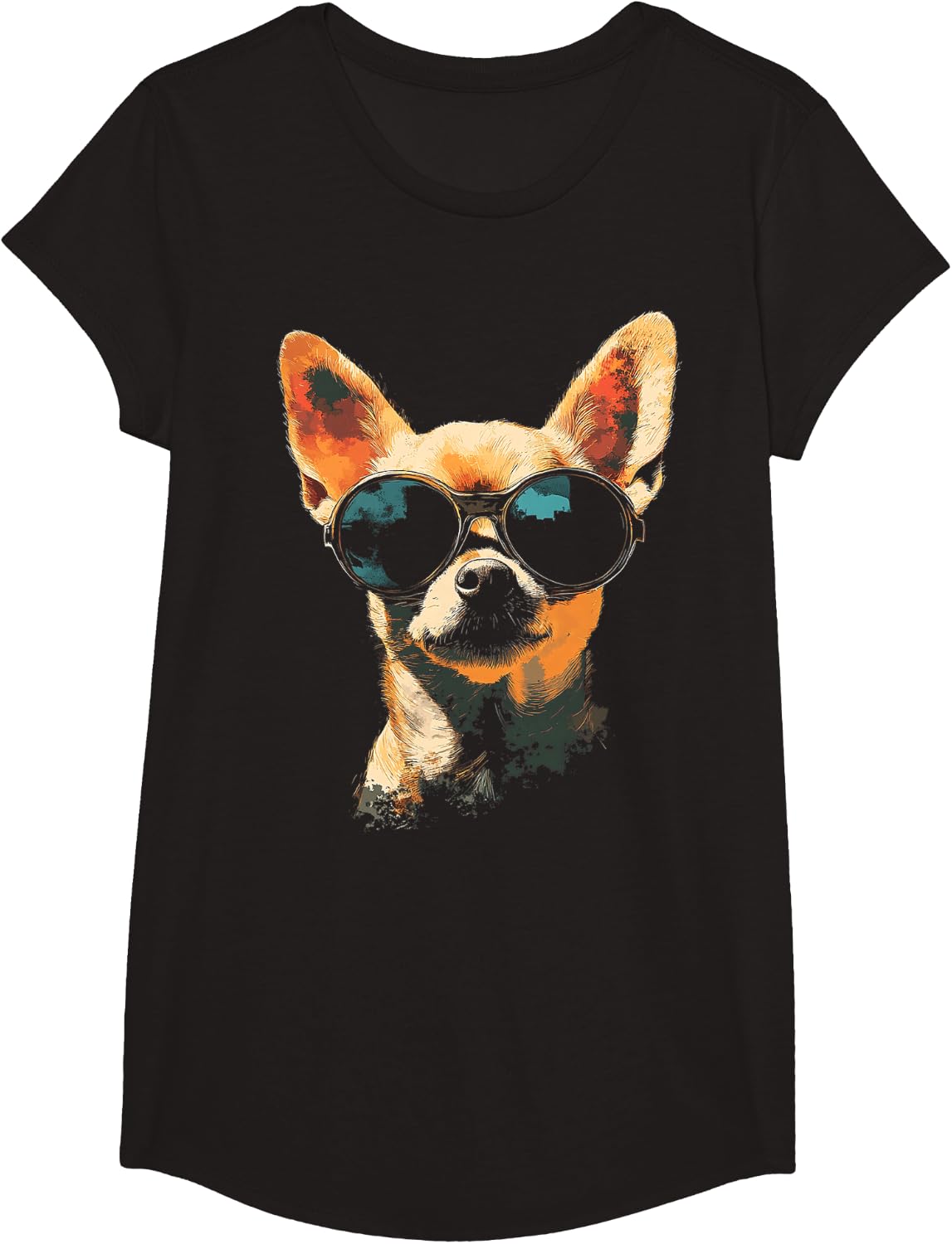 Chihuahua Dog Motif Pet Artwork Sunglasses Chihuahua T-Shirt - Girls Black