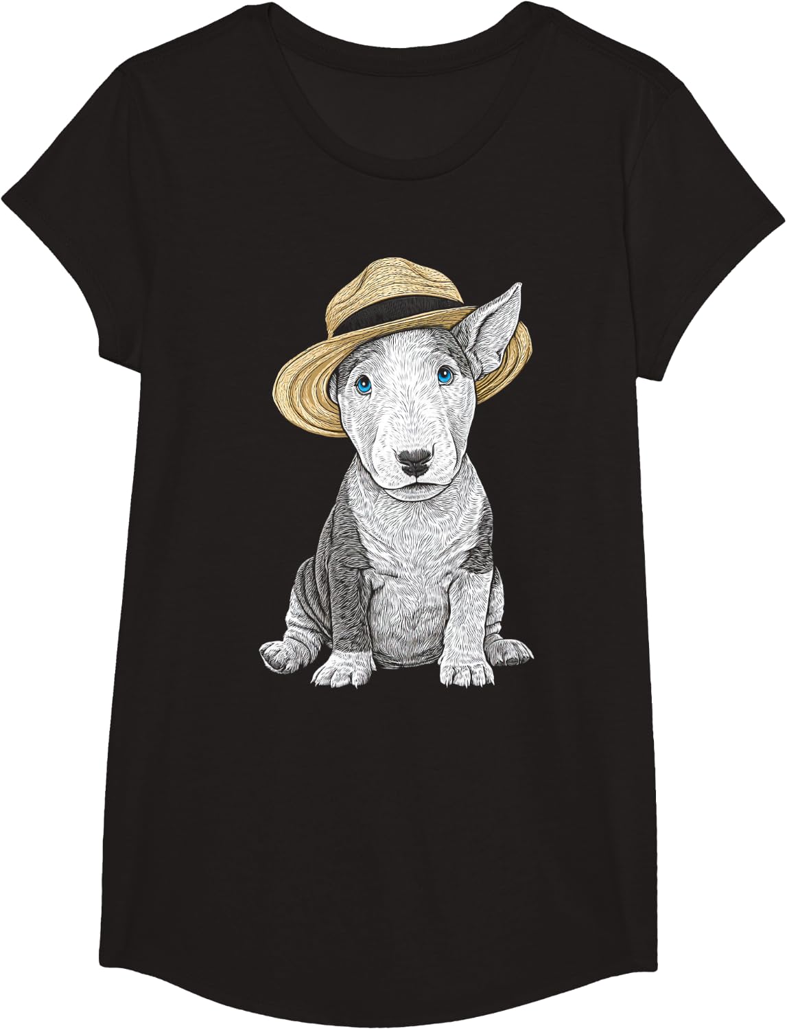 Cute Bull Terrier Dog Design T-Shirt - Girls Black