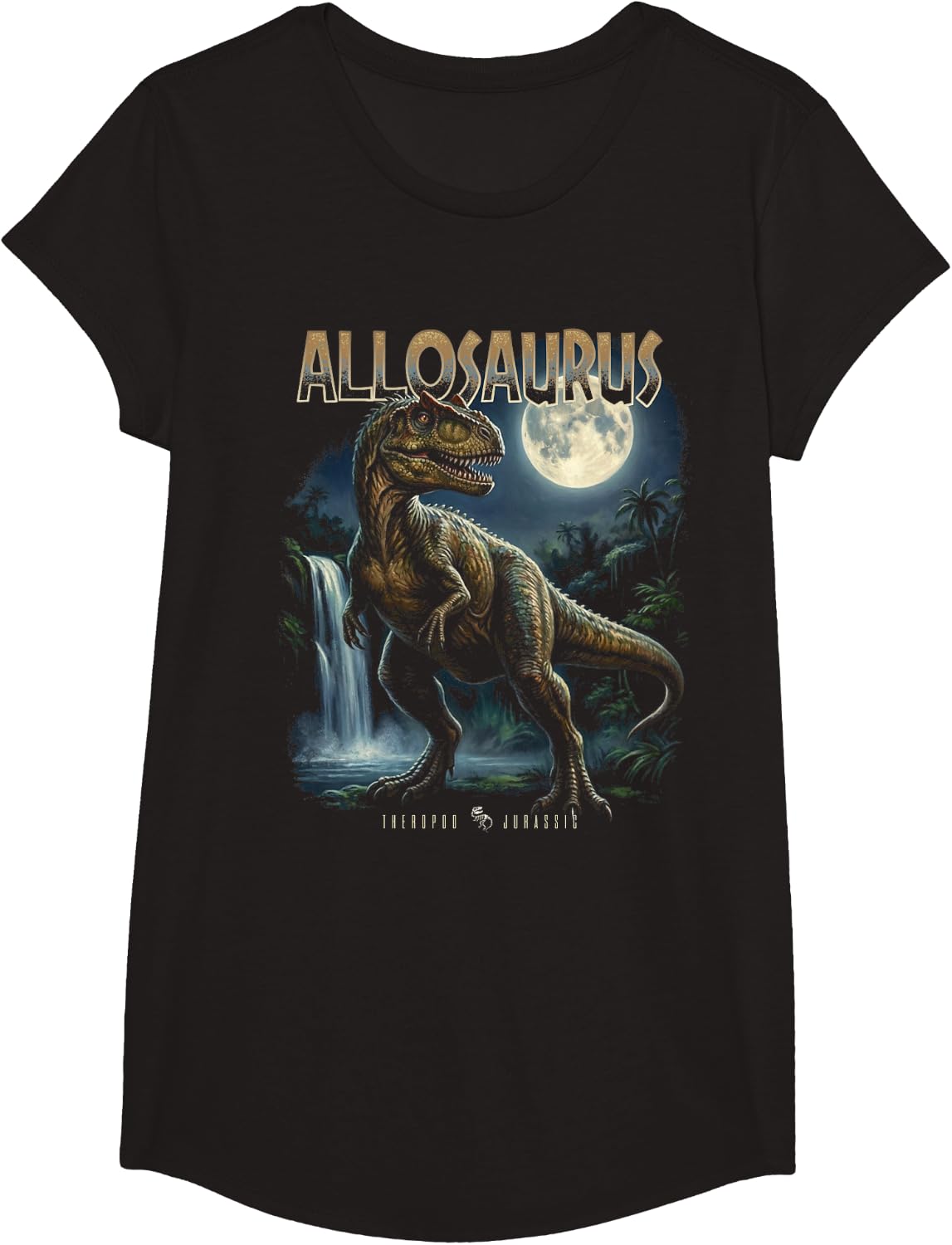 Vintage Allosaurus Moon 90s Bootleg Dinosaur Prehistoric T-Shirt - Girls Black