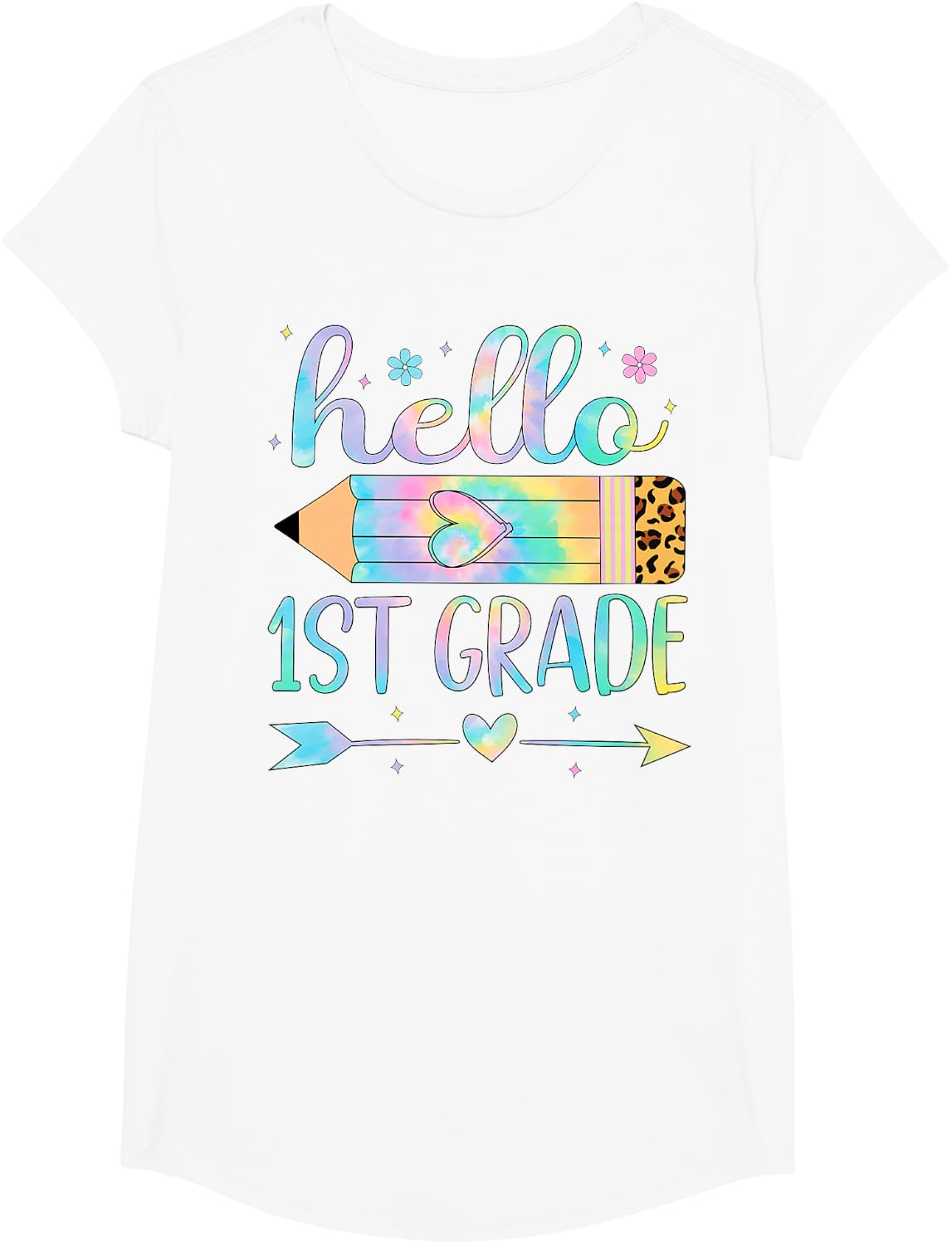 Tie Dye 1st Grade Back to School Hello First Grade Teacher T-Shirt - Girls White