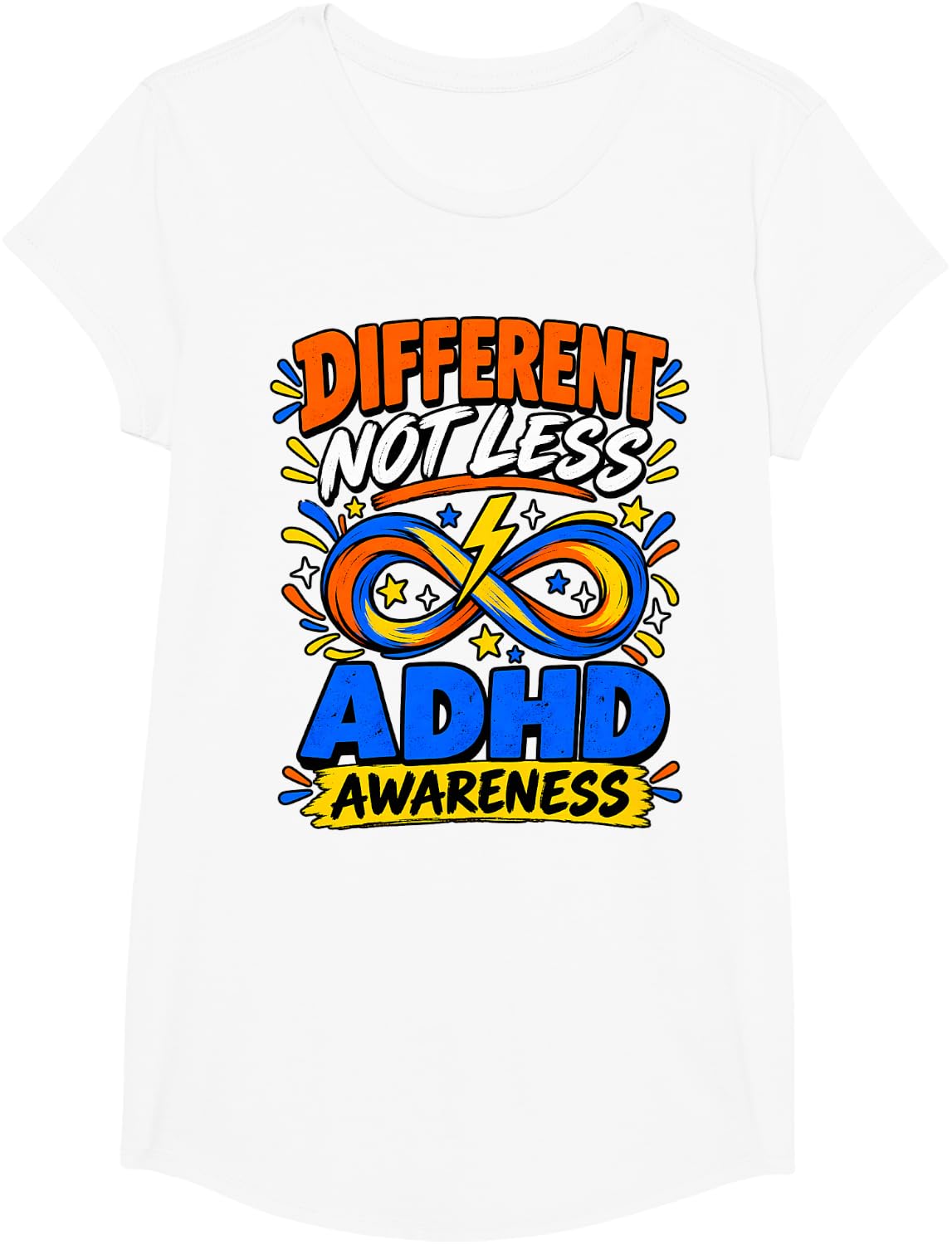 ADHD Awareness Different Not Less Infinity Lightning Bolt T-Shirt - Girls White