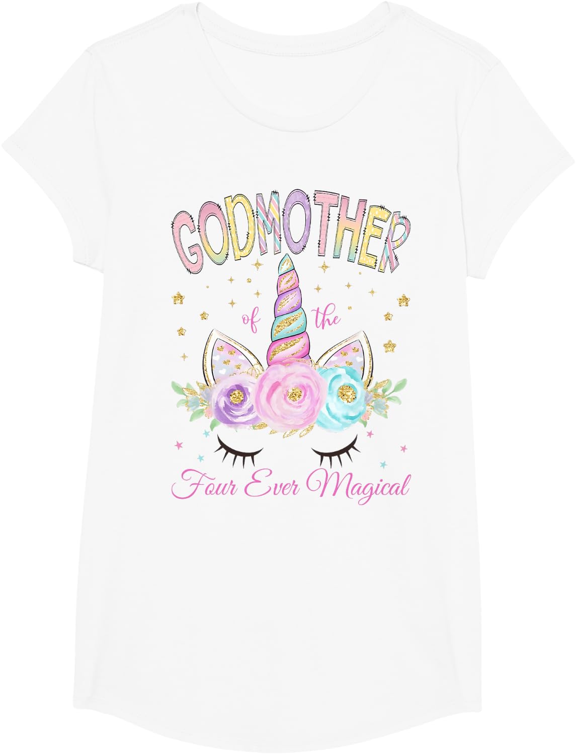 Godmother of The Four Ever Magical Unicorn 4th Birthday Girl T-Shirt - Girls White