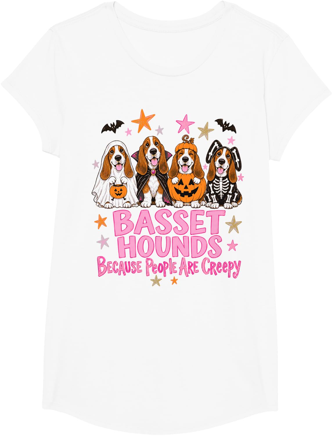 Halloween Basset Hounds Because People are Creepy T-Shirt - Girls White